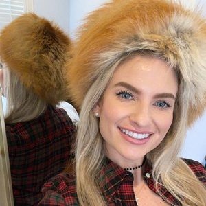 Russian style fox fur puffer hat